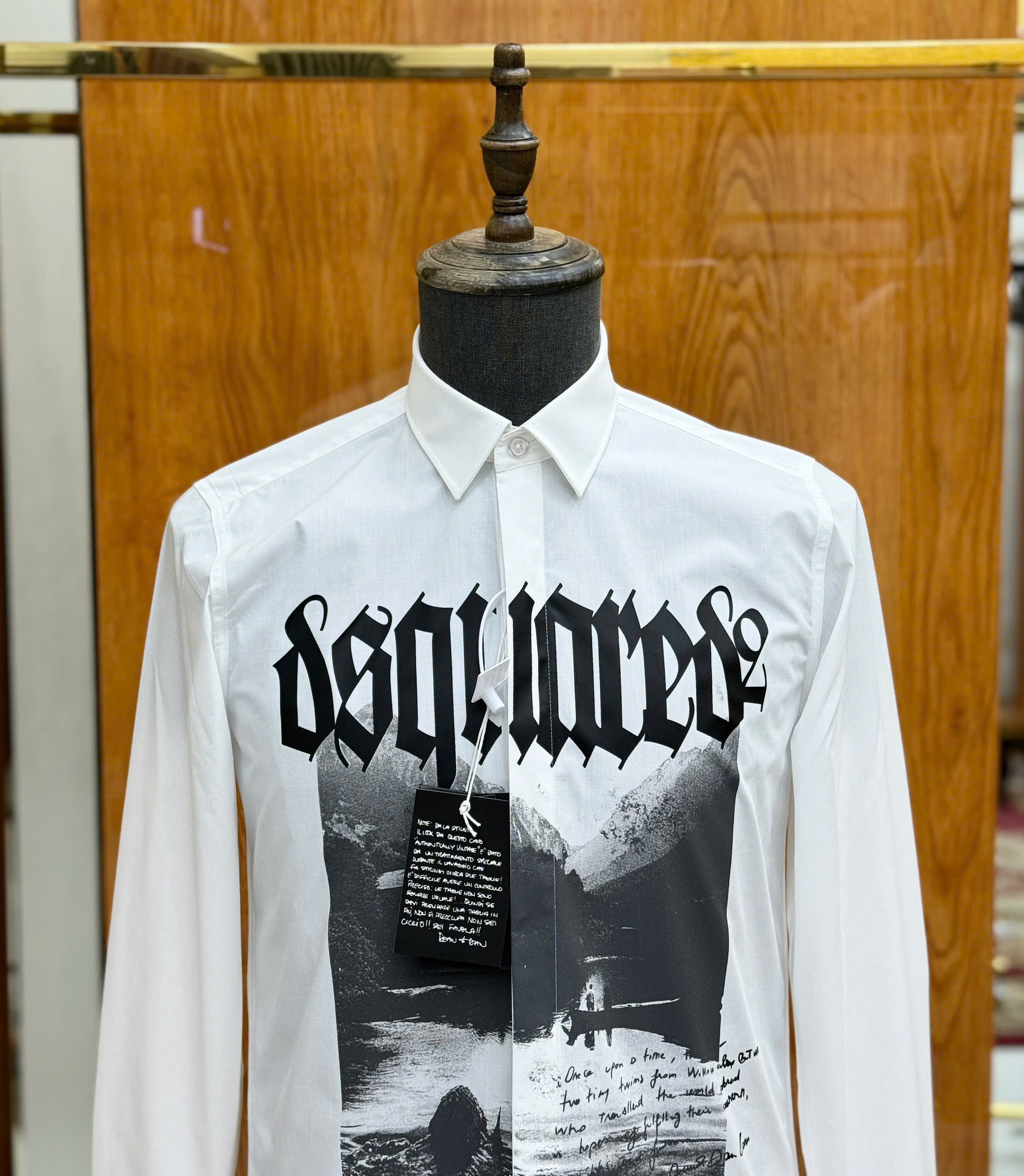 Áo sơ mi dài tay Dsquared2 DSQ2 Trắng họa tiết logo chữ ngực Like Auth on web CD